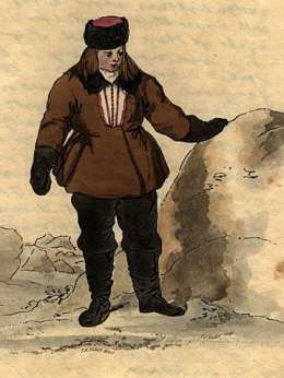 A Peasant of Finland in his Winter Dress. Kuva teoksesta R.K. Porter, Travelling sketches in Russia and Sweden during the years 1805, 1806, 1807, 1808.