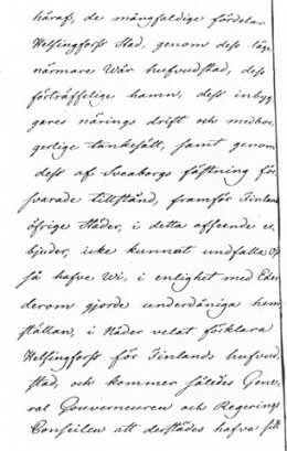 Helsingin korottaminen pääkaupungiksi 27.3./8.4.1812. Virallinen käännös alkuperäisestä venäjänkielisestä reskriptistä. sivu 1. Kansallisarkisto.