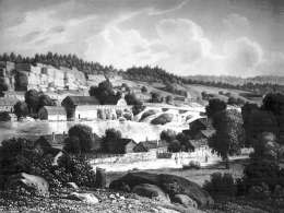 Kuvassa on Billnäsin ruukki, jonka omisti senaattori J.W. Hisinger. Fagervikin omisti senaattori Falck. Carl von Kügelgen 1818 (sign 1822), Billnäs. Eremitaasi inv 9919. Museovirasto 86268.