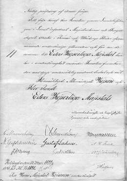Senaatin jäsenten allekirjoittama esitys keisarille 13.5.1822 koskien Tornion kaupungin tapulioikeutta. Keisari hyväksyi tapulioikeuden 22.8.1823. VSV 94 OD 1822, Kansallisarkisto.