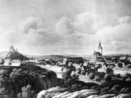 Tähtitornista tuli Tuomiokirkon ohella Turun maamerkki. Turku 1823. Carl von Kügelgenin kivipiirros. Museovirasto.