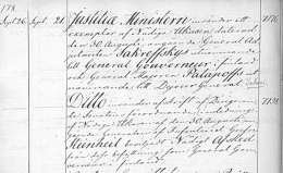 Diaarissa merkintä että Venäjän oikeusministeriö on lähettänyt 21.9.1823 yhden kappaleen ukaasista koskien A.A. Zakrevskin nimittämisestä kenraalikuvernööriksi Suomeen. Ukaasi on päivätty 30.8./11.9.1823. Samalla on ilmoitus Steinheilin erosta. VSV, Saapuneiden kirjeiden diarit 1823 (Ac 9). Kansallisrkisto.