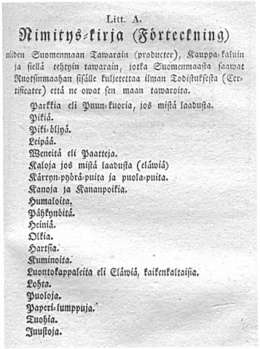 Julistus siitä Kaupankäymisen Liitosta (Handels Convention) jonka Hänen Majestääti Keisari ja Hänen Majestääti Ruotsin ja Norjan Kuningas sinä 14/26 p. Helmi-kuusa käskenänsä owat tehneet (1828). 