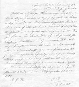Kirjekonsepti Viipurin maaherralle koskien koskenperkausjohtokunnan päätöstä 30.10.1828, jossa Parikkalan pitäjän asukkaat anovat Simpeleen järven laskua. Koskenperkausjohtokunnan kirjekonseptit 1828 (TVH II Da 12). Kansallisarkisto.