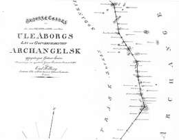 Oulun läänin ja Arkangelin kuvernementin raja 1833. General Charta öfver den åren 1827, 1829 och 1830, emellan Uleåborgs Län och Gouvernementet Archangelsk uppgångne Gränselinien. Sammandragen och uppritad å General Landtmäteri Contoiret av Carl F. Berg. R.k.V. 9 / 2 D 29/6. Kansallisarkisto.
