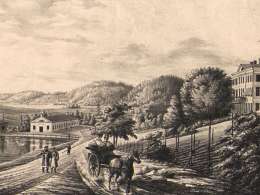 Työmiehet olivat ruukin vuosirenkejä. P.A. Krukskopf, Fiskars. Finska vuer, 1837. Kuva: Museovirasto.