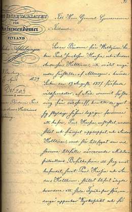 VSV:n ilmoitus keisarin päätöksestä 5/17.4.1839 koskien Valkjärven kapinan pääsyyllisten armonanomusta. Sen.oik.os. Ef 25 Keisarilliset reskriptit 1839. Kansallisarkisto.