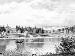F. Tengström, Vuer av Helsingfors, 1838: "Allmänna promenaden och botaniska trädgården". Kuva: Museovirasto.