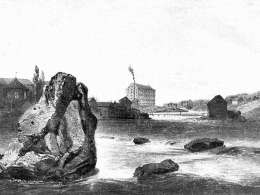 Finlayson & Co:n uusi tehdasrakennus Tampereella. Teoksessa Paul Gaimard, Voyages en Scandinavie, en Laponie... 1838-1840. Museovirasto.