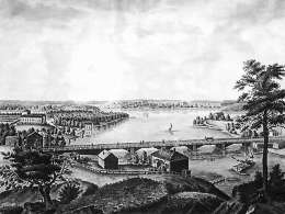 Helsingin Pitkäsilta 1842. Erik Westerlingin akvarelli. Kansallismuseo. Kuva: Museovirasto.