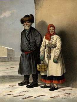 Rahvasta Karjalasta eli Paysans Finois des environs de St. Pétersbourg. Kuvan on julkaissut Daziaro Ë† Moscou et St. Pétersbourg. Museovirasto.