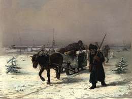Attelages Russes. Traineau a glacons Finois. Dessiné par W. Timm. Imp. Lemercier Ë† Paris. Kuva: Museovirasto.
