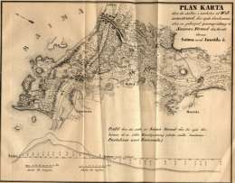 Saimaan kanavan kartta Lappeenrannan kohdalla. Suomi-Tidskrift 1845. 