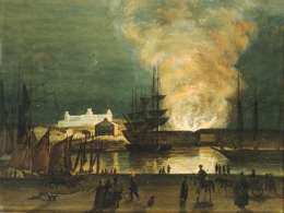 Helsingin keskustan tuntumassa oli tänä vuonna tulipalo, jonka Magnus von Wright ikuisti maalaukseensa. Vasemmalla näkyy Kaivopuisto ja mäellä tähtitorni. Tulipalo 1846. Magnus von Wrightin maalaus. Helsingin kaupunginmuseon kuva-arkisto. 