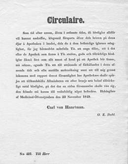 Pääjohtajan Carl von Haartmanin määräys 23.11.1849 iilimadoista. Lääkintöhallitus I Kanslia Dd 1 Kiertokirjeet 1833-1895. Kansallisarkisto.