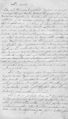 Kuusamon nimismiehen C.W. Plantingin julistus 27.8.1849 koskien rajan vetämisestä Kuusamossa. Raja-asiakirjat III Bf 2. Kansallisarkisto