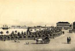 Helsingin Katajannokka. F. Liewendal, Vyer af Helsingfors och dess omgivningar, 1851-1852. Kuva: Museovirasto.