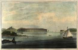 Johan Knutson, Bomarsund jemte Skarpans befästade kaserner. Kuva julkaistu 1853 teoksessa La Finlande pittoresque.