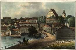 Porvoo 1840-luvulla Desarnod–´n daguerrotypian mukaan. Julkaistu teoksessa La Finlande pittoresque. Helsingin kaupunginmuseo. 