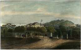 M. von Wright, Ullanlinnan kylpylä 1840-luvulla. Kuva julkaistu teoksessa La Finlande pittoresque vuonna 1853.