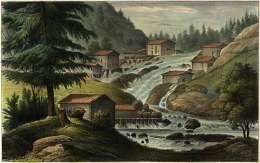 Magnus von Wright, Kyröskoski Hämeenkyrön pitäjässä. Kuva julkaistu 1853 väritettynä teoksessa La Finlande pittoresque.