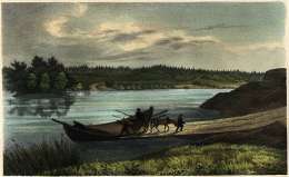 Punkaharju. P.A. Kruskopfin 1840-luvun puolivälissä tekemä kuva, joka julkaistiin 1853 teoksessa La Finlande pittoresque.