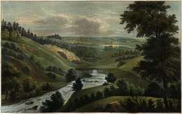 Kuva: P.A. Kruskopf, Rajajoki. Kuva tehty on 1840-luvun lopulla ja julkaistu väritettynä teoksessa La Finlande pittoresque. Helsingfors, Imprimerie de H.C. Friis. 1853.