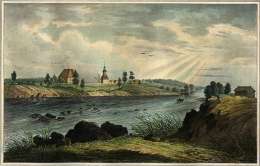Revonlahti. Lennart Forsténin kuva teoksessa La Finlande pittoresque, 1853. Kuva on tehty 1840-luvulla.