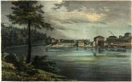 P.A. Kruskopf, Juankosken ruukki ja saha 1840-luvulla. Kuva julkaistu väritettynä teoksessa La Finlande pittoresque, 1853. 