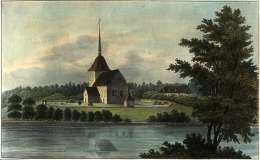 Johan Knutson, Sundin kirkko (1850). Kuva julkaistu väritettynä teoksessa La Finlande pittoresque, 1853. 
