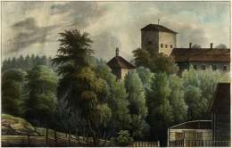 Johan Knutson, Qvidja eli Kuitian linna 1840-luvulla. Kuva julkaistiin väritettynä 1853 teoksessa La Finlande pittoresque.