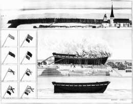 Englantilaiset polttavat laivoja Raahessa 30.5.1854. A.I. Hedmanin maalaus. Raahen museo. Kuva: Museovirasto.