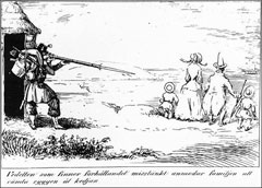 Ranskalainen vahtisotilas, joka näkee tilanteen epäilyttävänä, pyytää perhettä kääntymään selin.