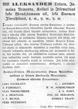 Asetus höyryllä käypien sahalaitosten rakentamisesta 1.9.1857.