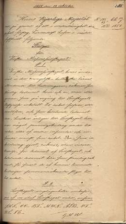 Suomen Lähetysseuran sääntöjen hyväksyminen 28.10.1858. Sen.tal.os. päätöstaltio 1858. Kansallisarkisto.