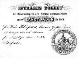 Sisäänpääsykortti valtiopäiville 1863 aatelissäädyn kokouksiin. Museovirasto