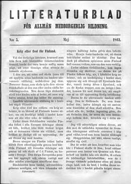 Litteraturblad n:o 5 toukokuu 1863: J.V. Snellman: Krig eller fred för Finland.