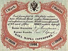 Markan seteli vuodelta 1866. Suomen Pankki.