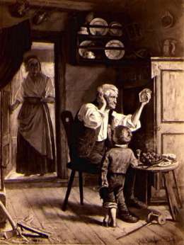 K.E. Jansson, Viimeinen pisara. Maalaus 1869. Kuva: Museovirasto.