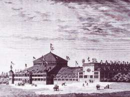 Suomen Kuvalahden julkaisema piirros Helsingin teollisuusnäyttelystä 1876. Museovirasto.