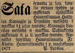 Lehti-ilmoitus 1877. 