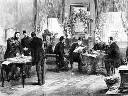 Venäjän ja Turkin välinen rauhansopimus allekirjoitettiin San Stefanossa 1878. Lehtikuva, Museovirasto