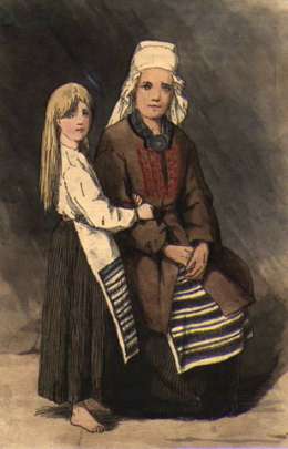 S. Falman, Äiti ja tytär Joutsenosta. Kuva teoksesta Itä-Suomessa (1885).
