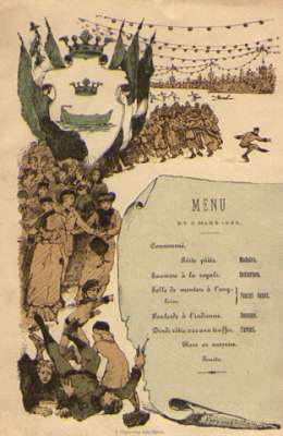 Helsingin luisteluklubin illallisen ruokalista 3.3. 1883. Museovirasto.