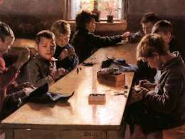 Albert Edelfelt, Poikien työkoti. Yksit. om. Kuva: Museovirasto.