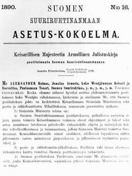 Suomen asetuskokoelma 1890.