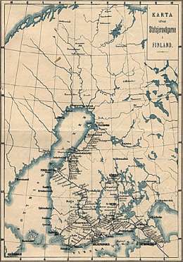 Painettu kartta rautateistä Suomessa. Sen.tal.os. KD 240/29 1891, Kansallisarkisto.