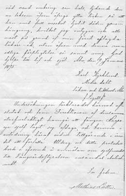 Turun kuritushuoneen tutkintapöytäkirjas 9.1.1895, tri Karl Kyrklundin kuolintodistus Matti Haapojasta. Kansalliaarkisto.