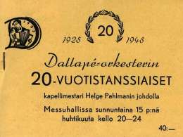 Dallapén 20-vuotistanssiaisten pääsylippu, Museovirasto 28.2.-77.