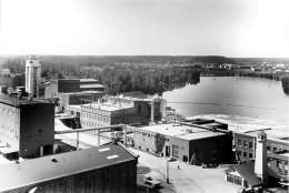 Kymi Oy:n sulfiittiselluloosatehdas Kuusankoskella. Kuva: Museovirasto, 6.1.87.